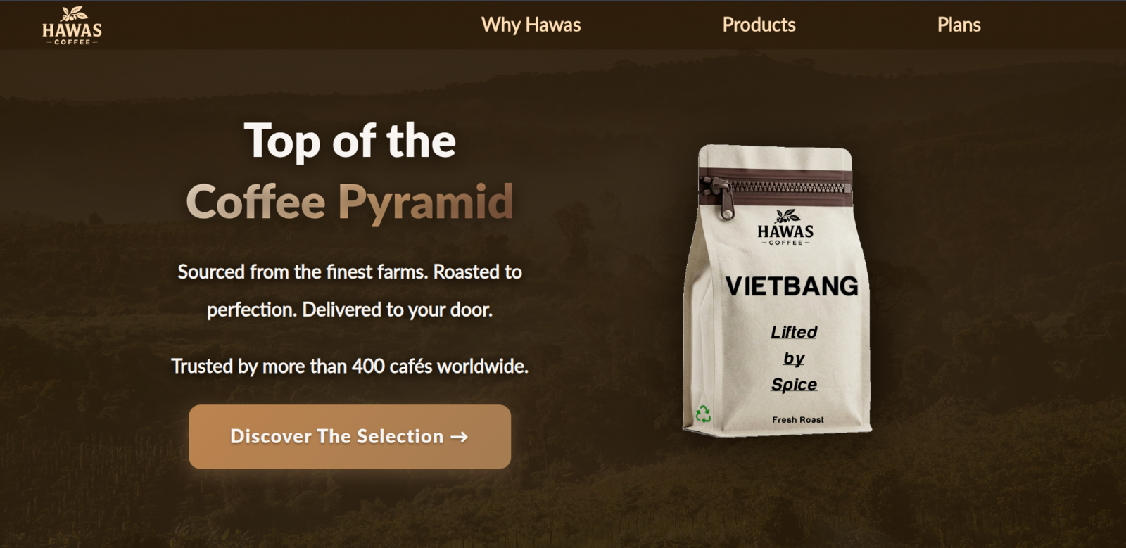 Screenshot of the Hawas Coffee landing page
