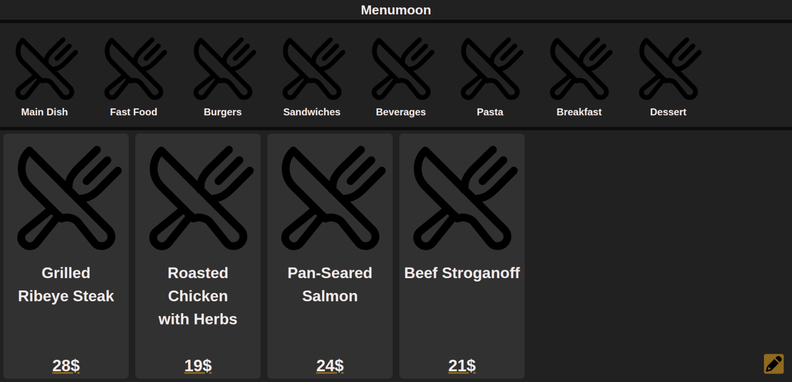 Screenshot of the Menumoon project